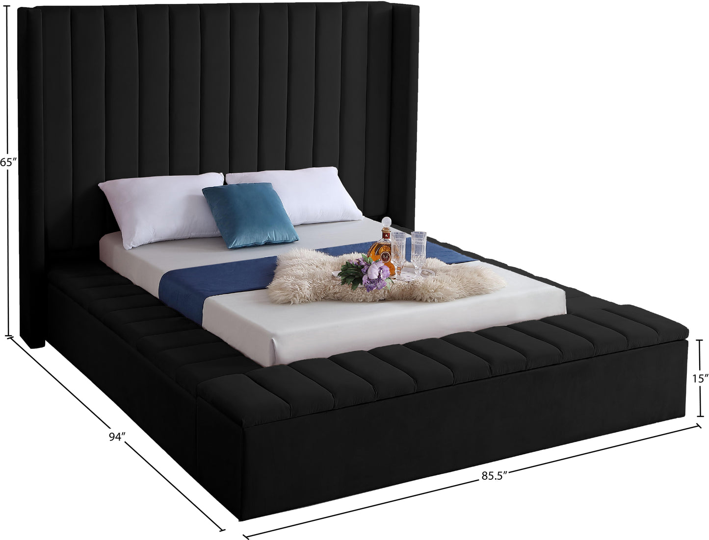 heathrow black velvet full bed (3 boxes) f