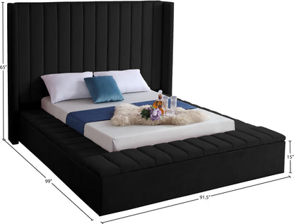Heathrow Black Velvet Queen Bed (3 Boxes) Q