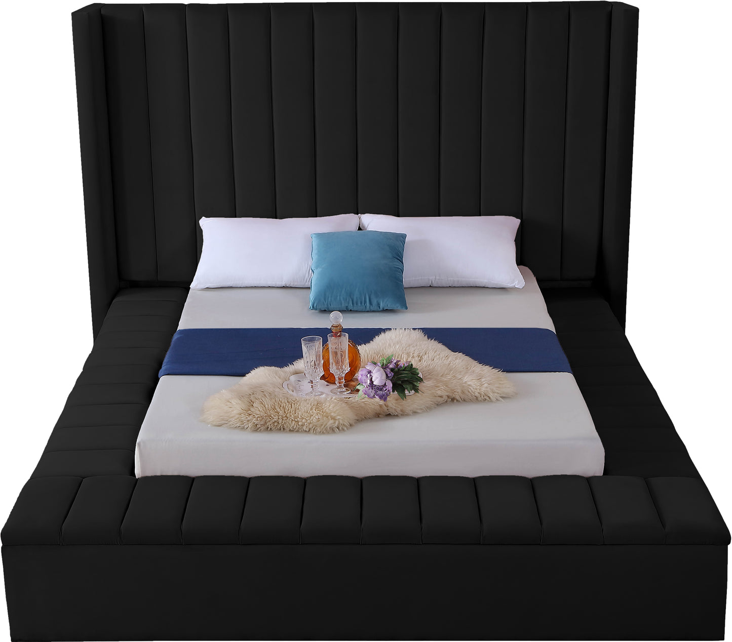 heathrow black velvet queen bed (3 boxes) q