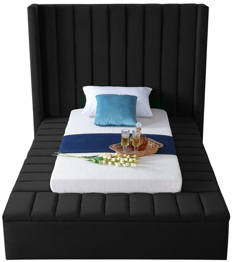 Heathrow Black Velvet Twin Bed (3 Boxes) T