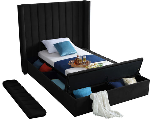 Heathrow Black Velvet Twin Bed (3 Boxes) T
