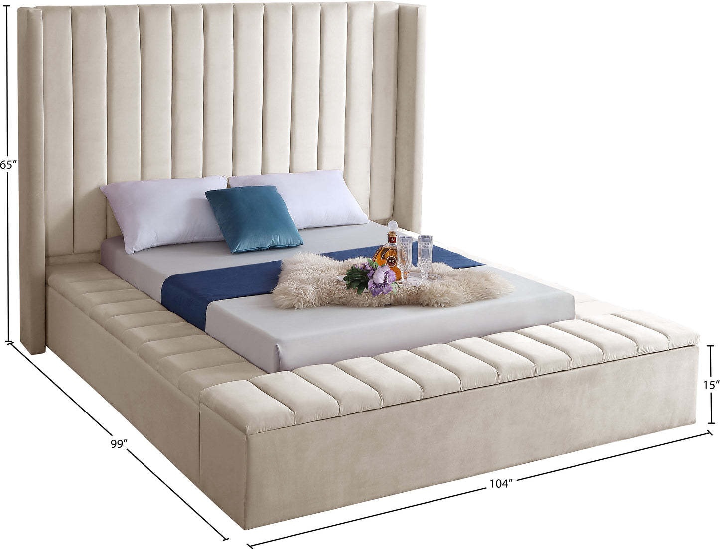 heathrow cream velvet king bed (3 boxes) k