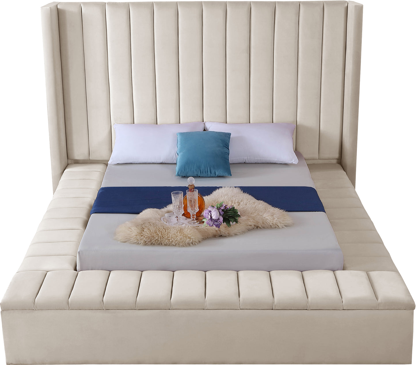 heathrow cream velvet king bed (3 boxes) k