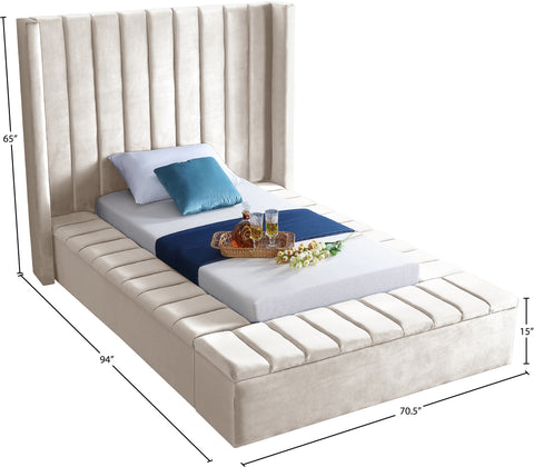 Heathrow Cream Velvet Twin Bed (3 Boxes) T