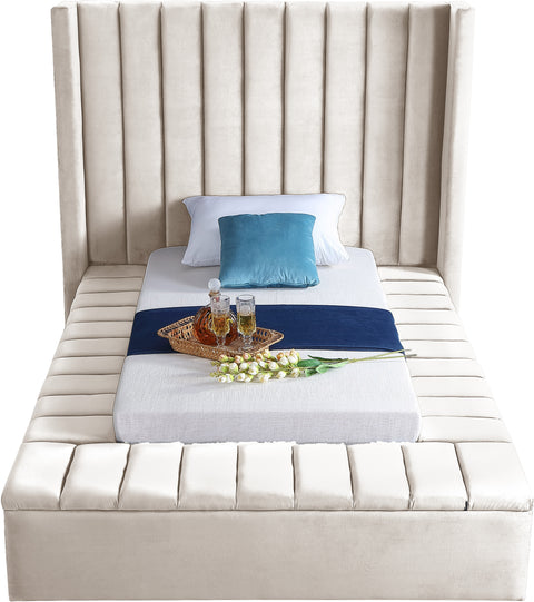 Heathrow Cream Velvet Twin Bed (3 Boxes) T