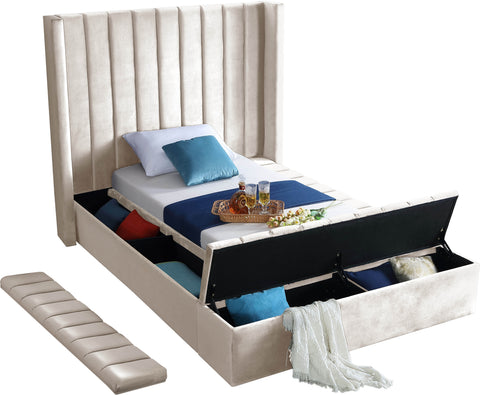 Heathrow Cream Velvet Twin Bed (3 Boxes) T