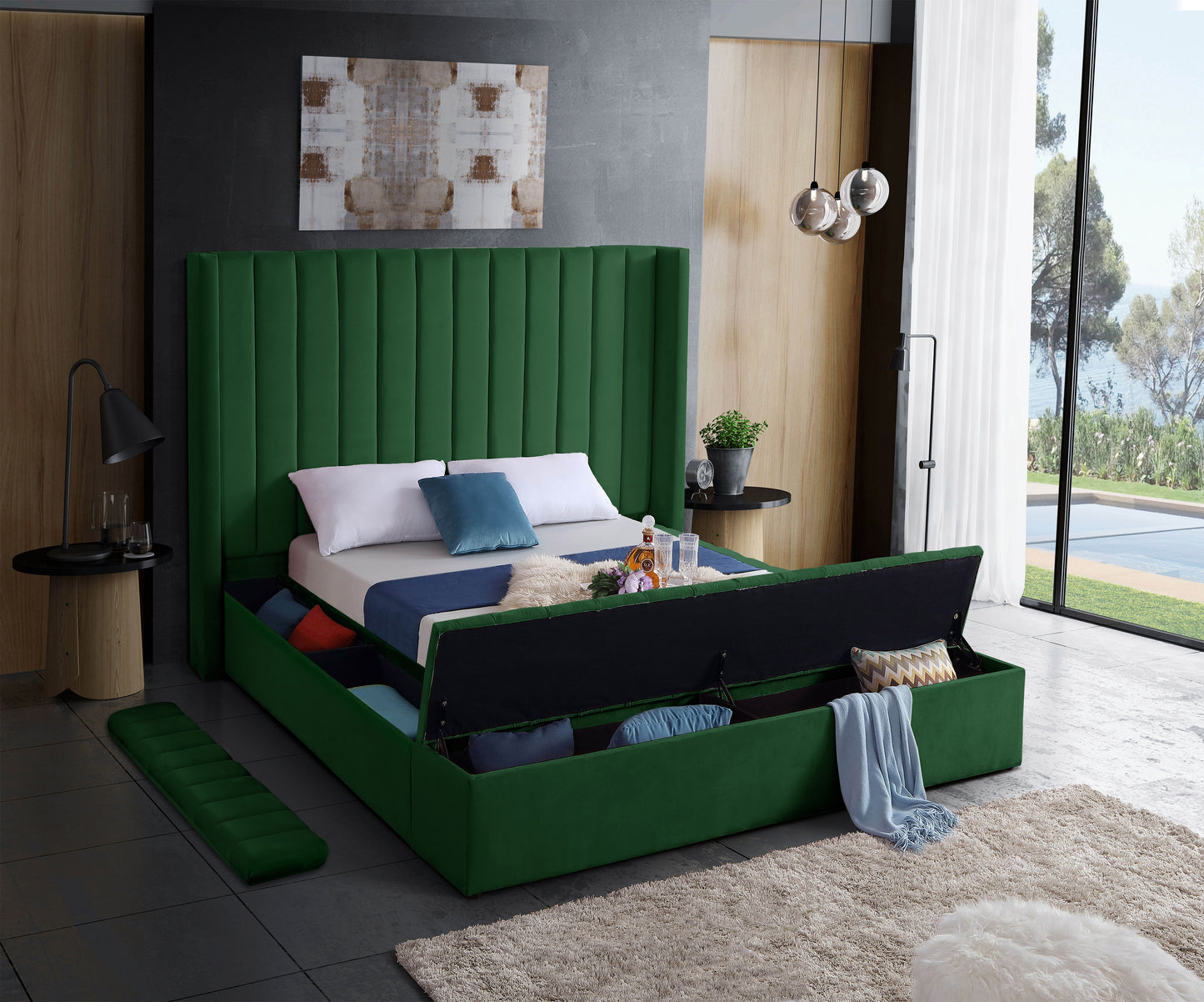 heathrow green velvet king bed (3 boxes) k