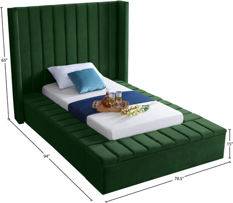 Heathrow Green Velvet Twin Bed (3 Boxes) T