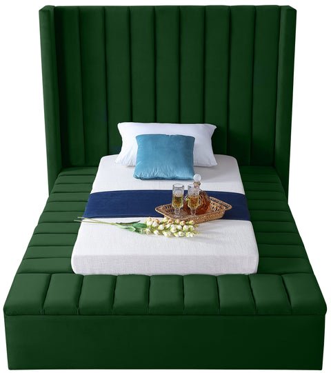 Heathrow Green Velvet Twin Bed (3 Boxes) T