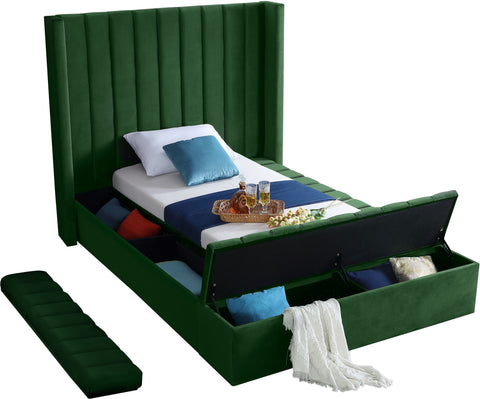 Heathrow Green Velvet Twin Bed (3 Boxes) T