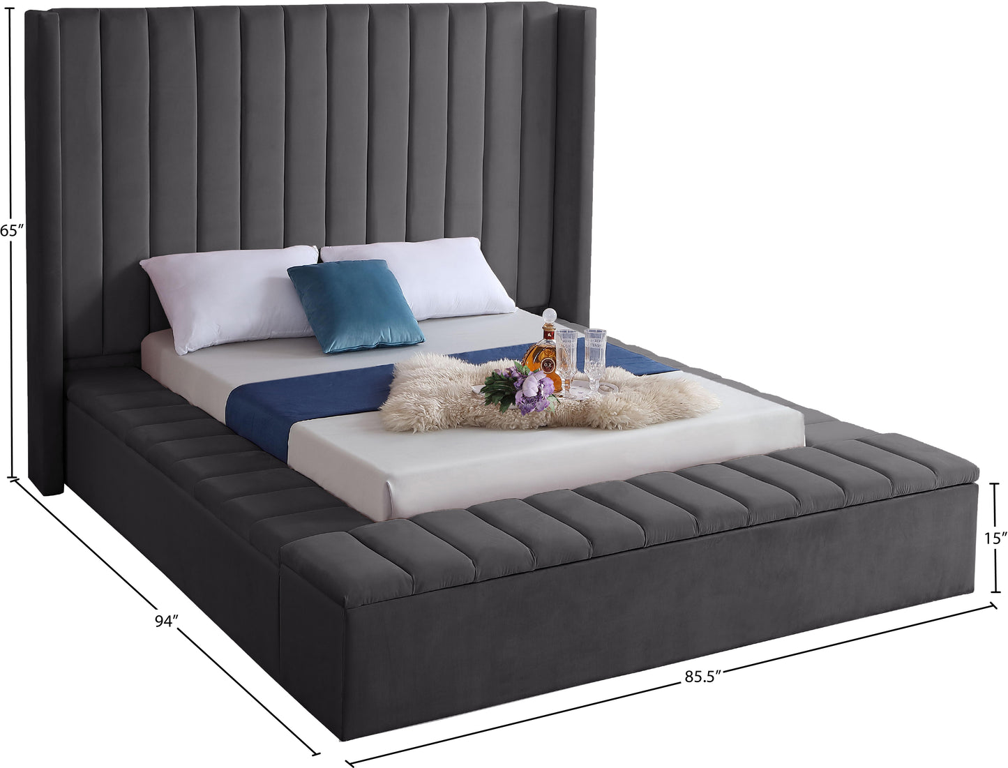 heathrow grey velvet full bed (3 boxes) f