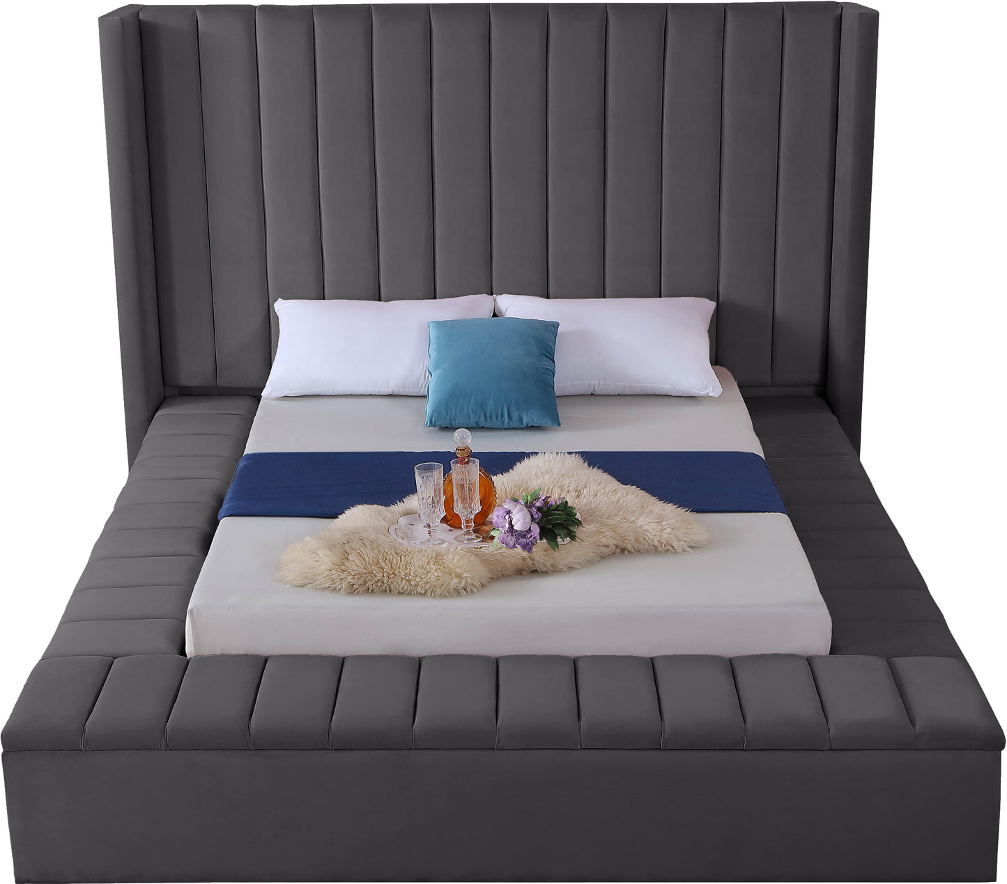 heathrow grey velvet full bed (3 boxes) f