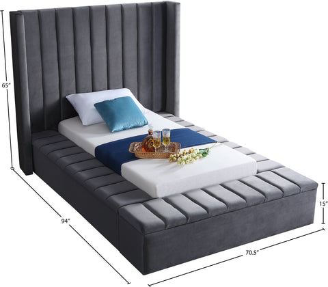 Heathrow Grey Velvet Twin Bed (3 Boxes) T