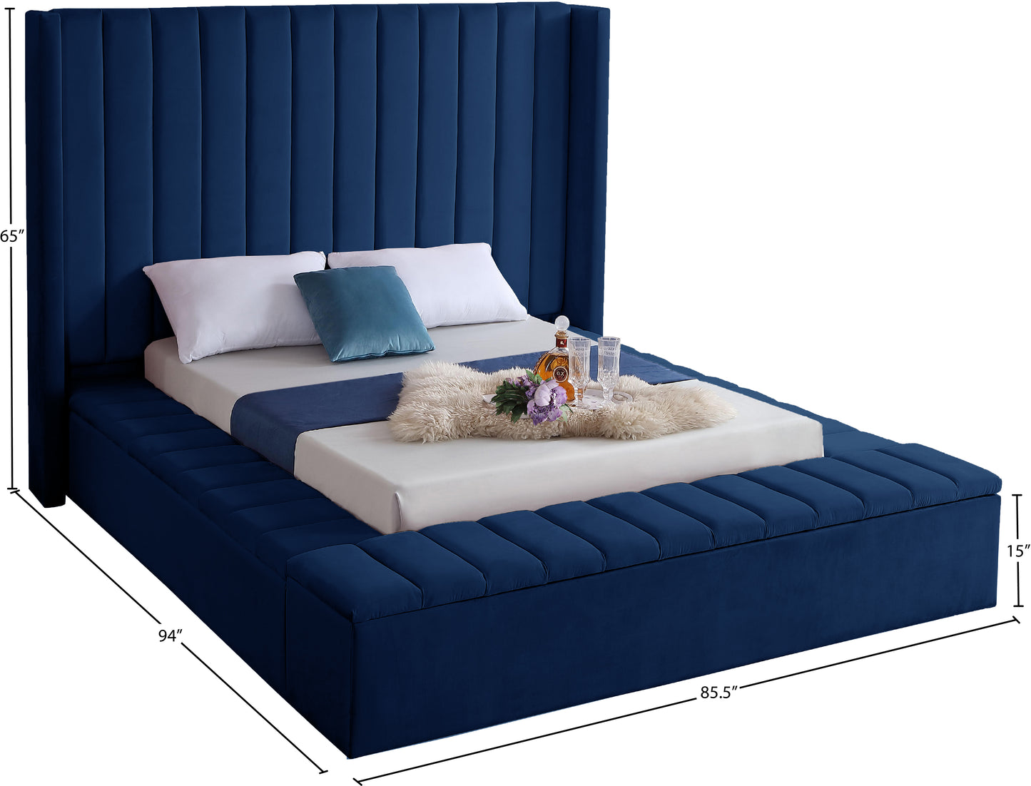 heathrow navy velvet full bed (3 boxes) f