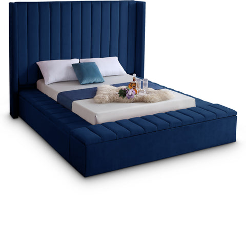 Noelle Navy Velvet Upholstered Full Bed, 1 Piece