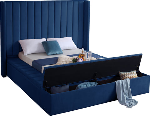Noelle Navy Velvet Upholstered Full Bed, 1 Piece