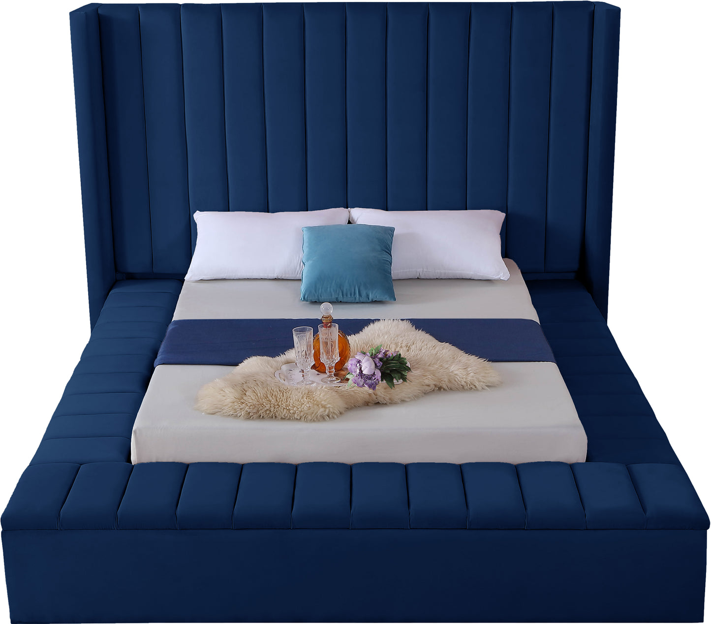 heathrow navy velvet full bed (3 boxes) f