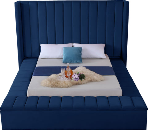 Noelle Navy Velvet Upholstered Full Bed, 1 Piece