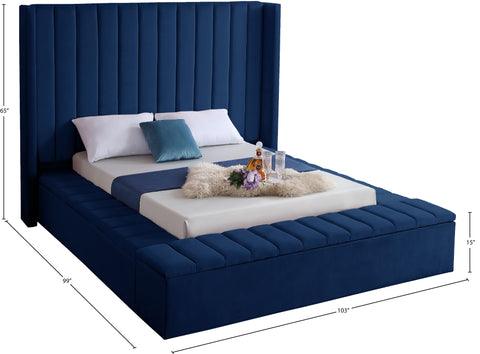 Noelle Navy Velvet Upholstered King Bed, 1 Piece