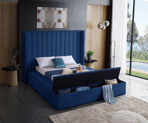 Noelle Navy Velvet Upholstered King Bed, 1 Piece