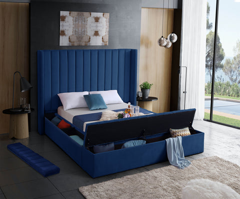 Noelle Navy Velvet Upholstered King Bed, 1 Piece