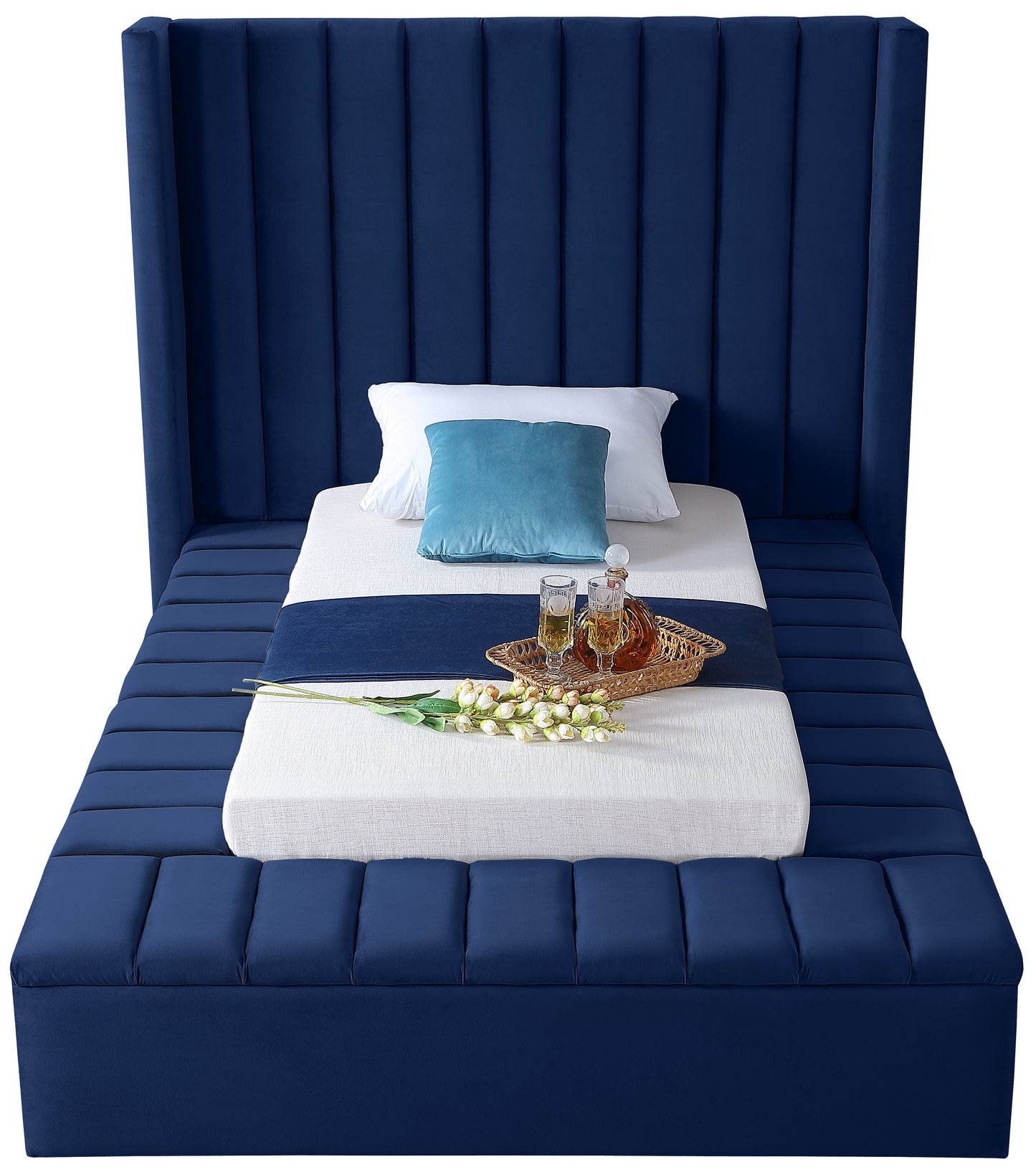 heathrow navy velvet twin bed (3 boxes) t