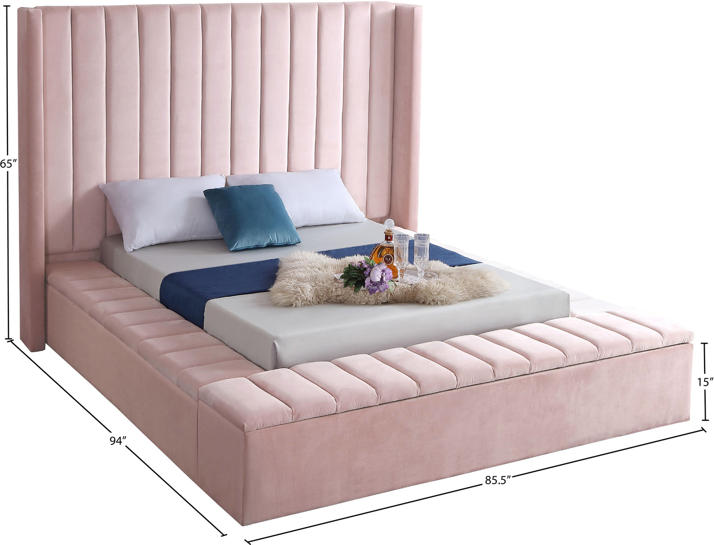 heathrow pink velvet full bed (3 boxes) f