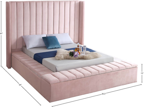 Noelle Pink Velvet Upholstered Full Bed, 1 Piece