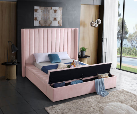 Noelle Pink Velvet Upholstered King Bed, 1 Piece