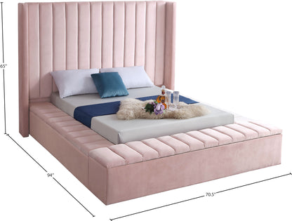 Heathrow Pink Velvet Queen Bed (3 Boxes) Q