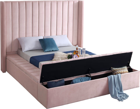 Noelle Pink Velvet Upholstered Queen Bed, 1 Piece