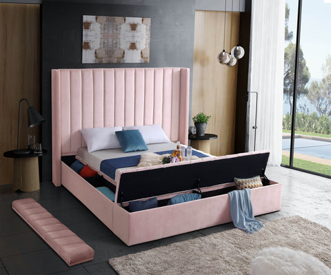Noelle Pink Velvet Upholstered Queen Bed, 1 Piece