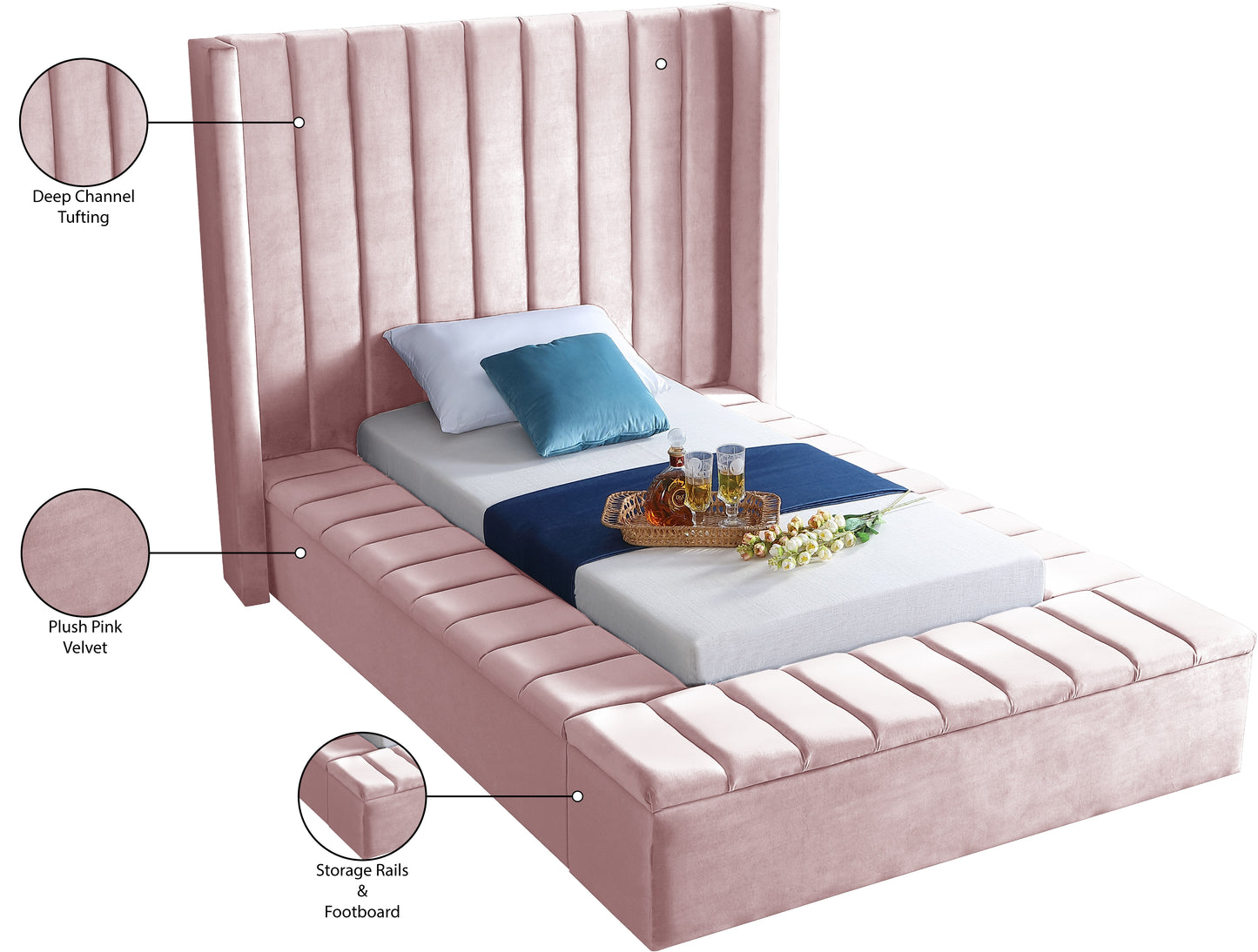 heathrow pink velvet twin bed (3 boxes) t