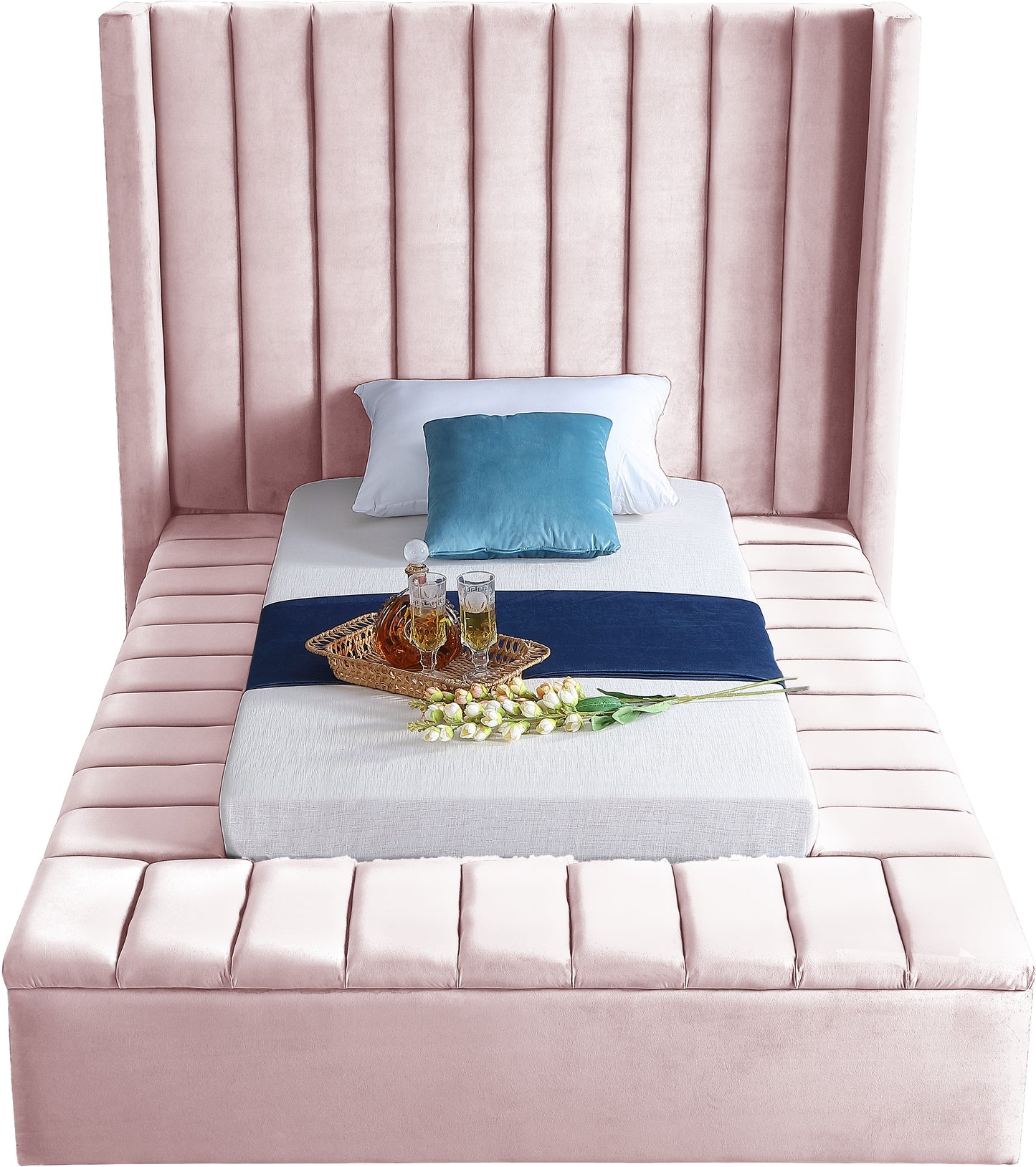 heathrow pink velvet twin bed (3 boxes) t