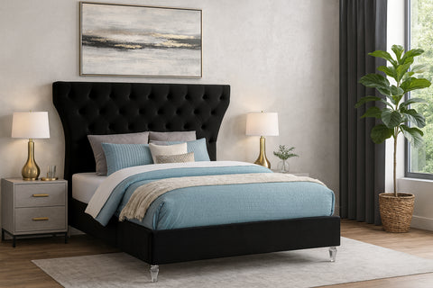 Iris Black Velvet Upholstered King Bed, 1 Piece