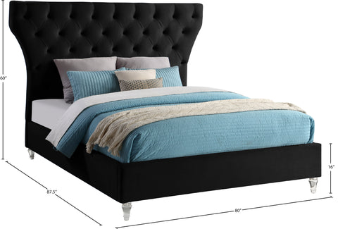 Iris Black Velvet Upholstered Queen Bed, 1 Piece