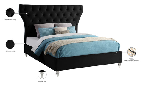 Iris Black Velvet Upholstered Queen Bed, 1 Piece