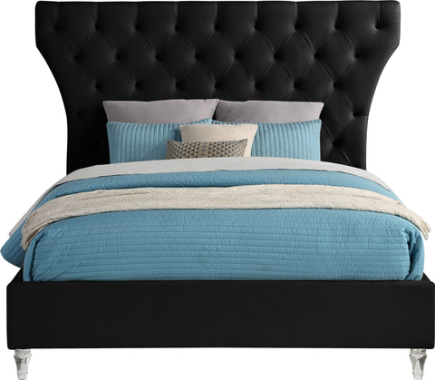 Iris Black Velvet Upholstered Queen Bed, 1 Piece