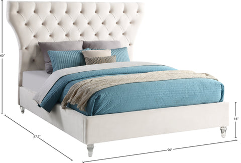 Iris Cream Velvet Upholstered King Bed, 1 Piece