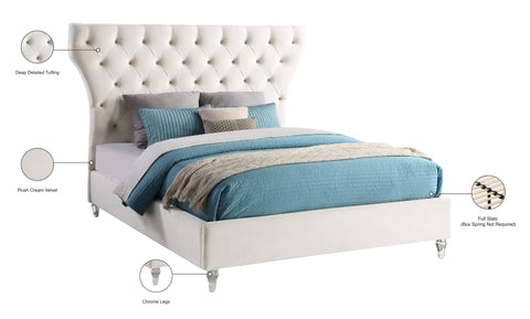 Iris Cream Velvet Upholstered King Bed, 1 Piece