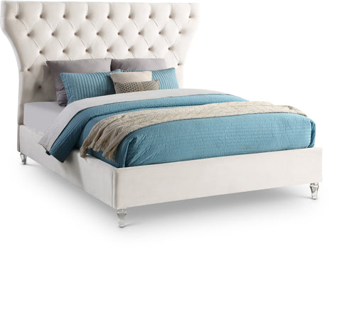 Iris Cream Velvet Upholstered King Bed, 1 Piece