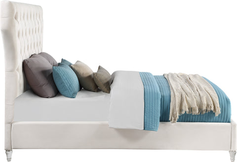 Iris Cream Velvet Upholstered King Bed, 1 Piece
