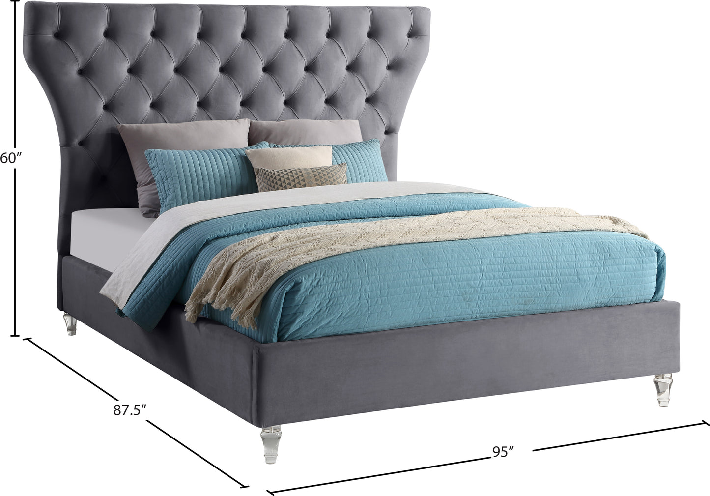 stylus grey velvet king bed k