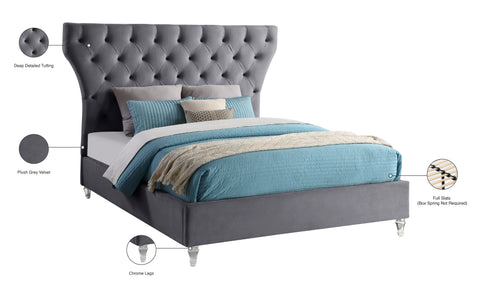 Iris Grey Velvet Upholstered King Bed, 1 Piece