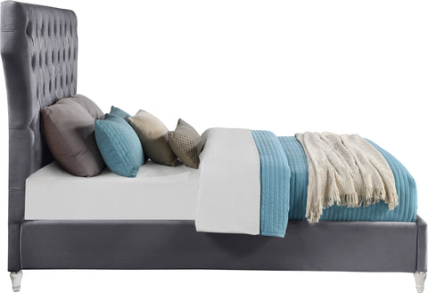 Iris Grey Velvet Upholstered King Bed, 1 Piece