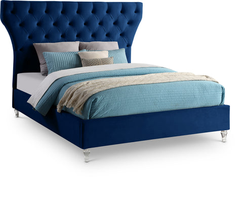Iris Navy Velvet Upholstered King Bed, 1 Piece