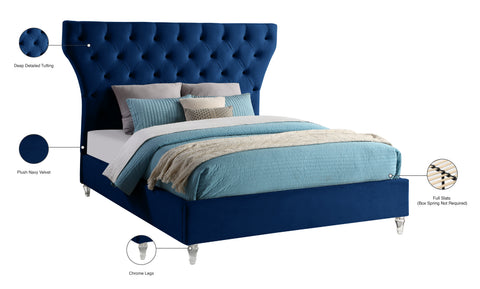 Iris Navy Velvet Upholstered Queen Bed, 1 Piece