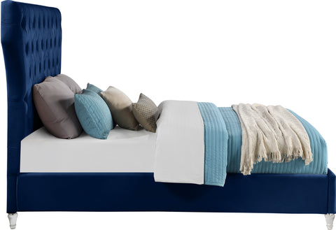 Iris Navy Velvet Upholstered Queen Bed, 1 Piece