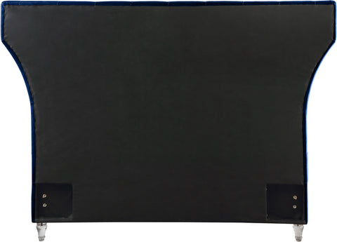 Iris Navy Velvet Upholstered Queen Bed, 1 Piece