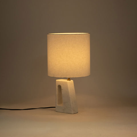 Farrah White Genuine Marble Base And Linen Textured Fabric Shade Table Lamp, 1 Piece